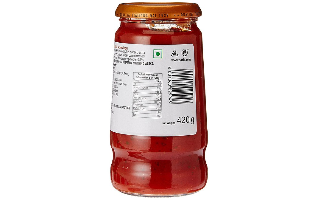 Sacla Arrabbiata Sauce   Glass Jar  420 grams